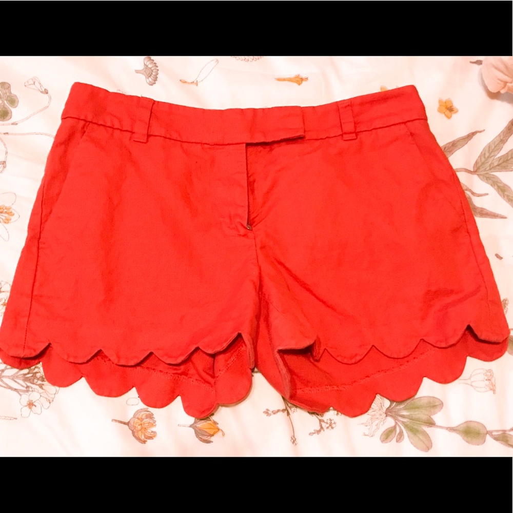 j crew red scallop shorts!!